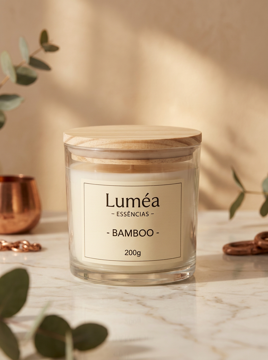 Vela aromática Luméa Bamboo de 200 g em pote de vidro com tampa de madeira