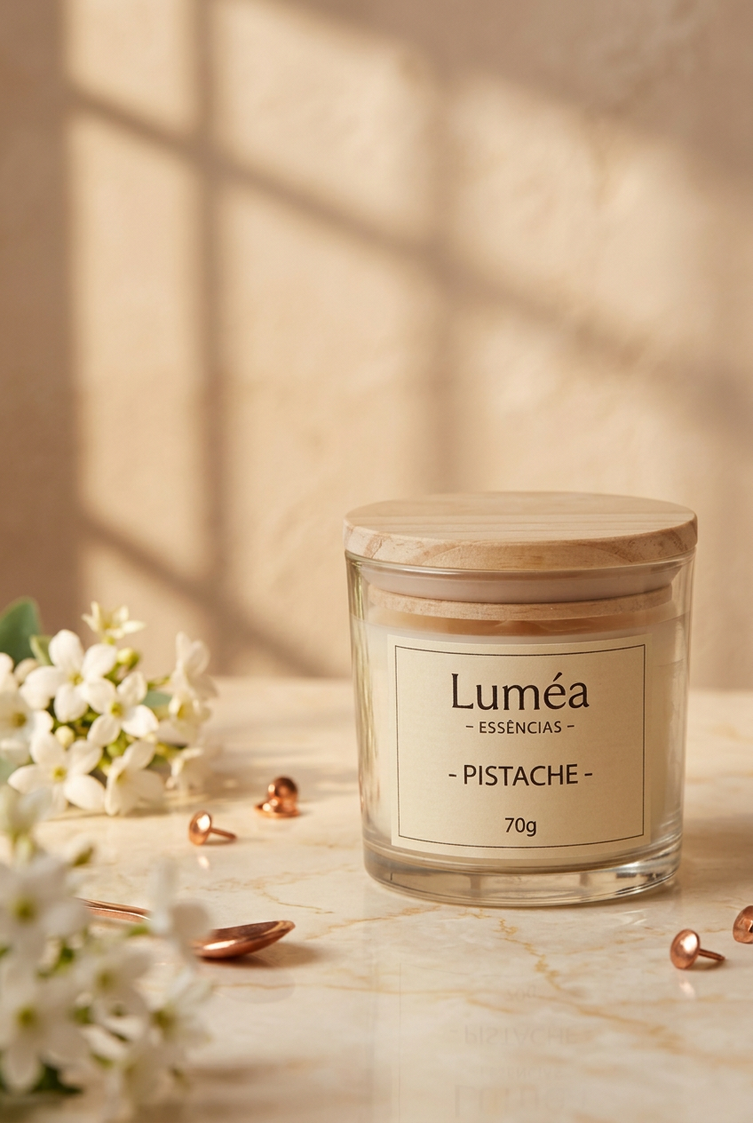 Vela aromática Luméa de 70 g em pote de vidro com tampa de madeira